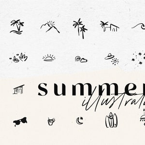 ÍCONES DE VERÃO / ilustração desenhada à mão para Design Gráfico, Redes Sociais, Instagram e muito mais