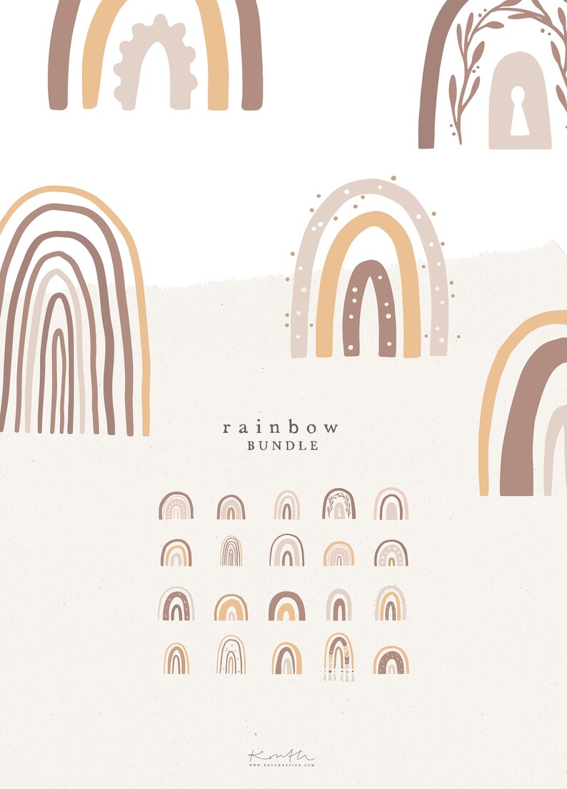 RAINBOW BUNDLE CLIPART / Hand Drawn Vector Rainbow Png Illustration ...