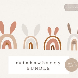 RAINBOW BUNNYS CLIPART / png e ilustração vetorial desenhada à mão