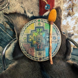 14'' Shamanic Deer Medicine Drum – Ethically Sourced Hide, Ash Frame, Andean Art