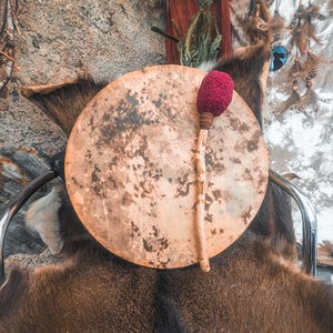 16'' Shamanic Deer Medicine Drum – Ethically Sourced Hide, Rose Frame, Aspen Beater
