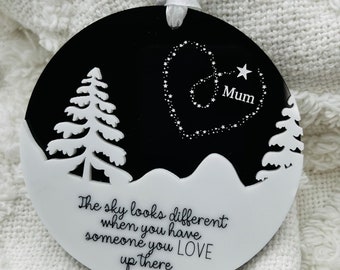 Memorial ornament, The sky looks different quote, In memory personalised bauble