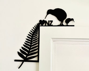 Kiwi, helecho plateado, molduras de puertas de Nueva Zelanda, decoración de esquinas
