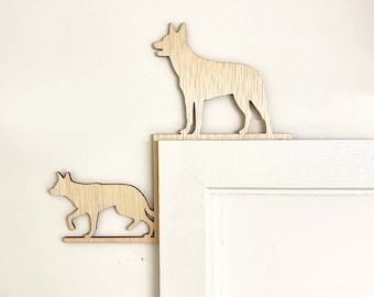 Moldura de puerta de madera con forma de perro Kelpie - Decoración australiana para el hogar