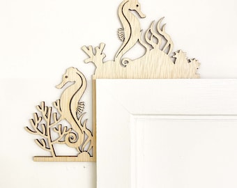 Arte de pared de caballitos de mar, molduras para puertas o ventanas de caballitos de mar, decoración del hogar de caballitos de mar