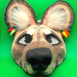 HQ Handmade African Wild Dog Therian Furry Mask Cosplay Faux Fur