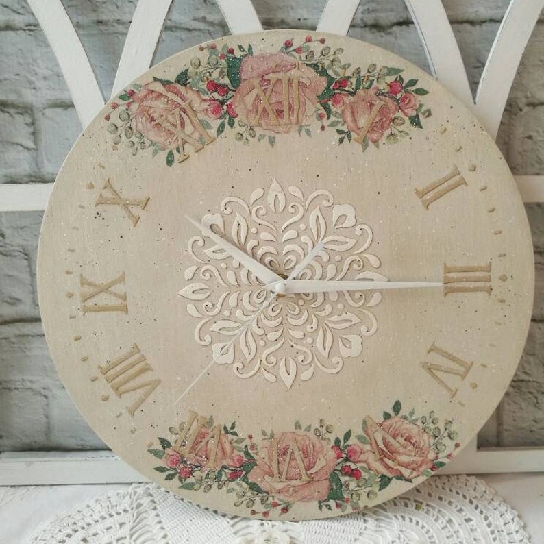 12 Vintage Style French Wall Clock With Shabby Pink Etsy
