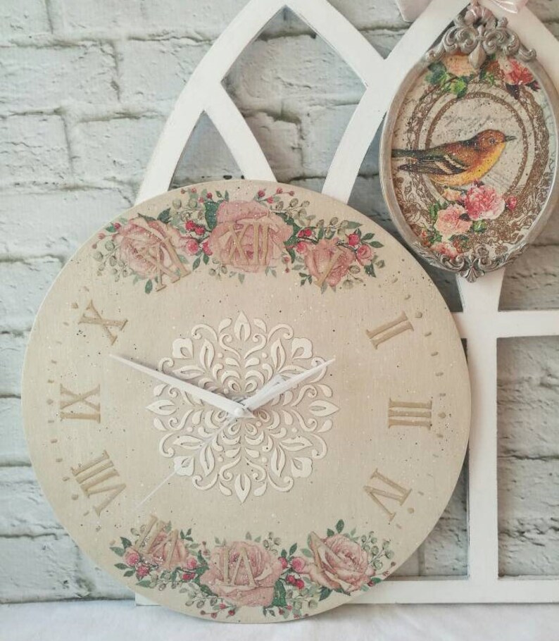 12 Vintage Style French Wall Clock With Shabby Pink Etsy