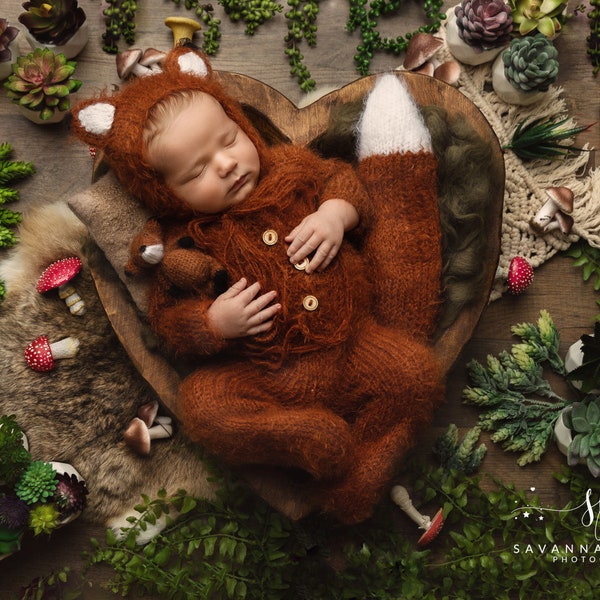 Traje de zorro traje de bebé punto crochet traje general traje de animal sombrero recién nacido niñera niña niño niño regalo accesorios de fotografía de Halloween