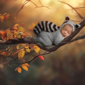 Baby Waschbär Kostüm Strick Outfit Anzug Jumpsuit Mütze Strampler Halloween Neugeborenen Säugling Sitter Junge Kleinkind Geschenk Tierfotografie Requisiten