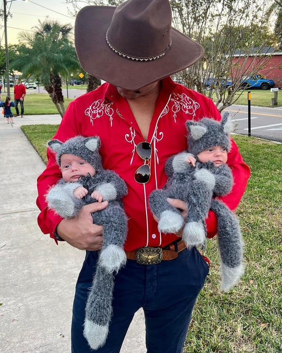 Wolf Husky Costume Knit Puppy Outfit Suit Jumpsuit Overall Bonnet