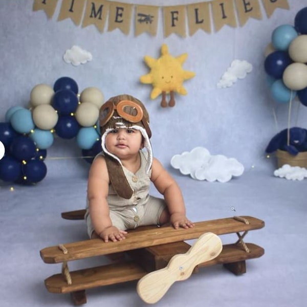 Recién nacido avión de madera fotografía aviación madera avión hélice posando juguete niño niñera bebé niño piloto fotografía foto accesorios