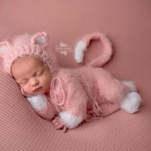 Baby cat costume kitty kitten knit outfit suit overall hat bonnet romper Halloween newborn sitter infant girl boy toddler gift photography image 1
