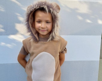 Lion costume kids cub hooded vest outfit suit overall fur hat cap toddler child infant baby girl boy gift Halloween animal party photography