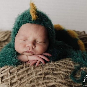 Newborn dinosaur costume dino dragon gozilla outfit knit crochet jumpsuit bonnet hat infant baby boy girl gift Halloween photography props image 7