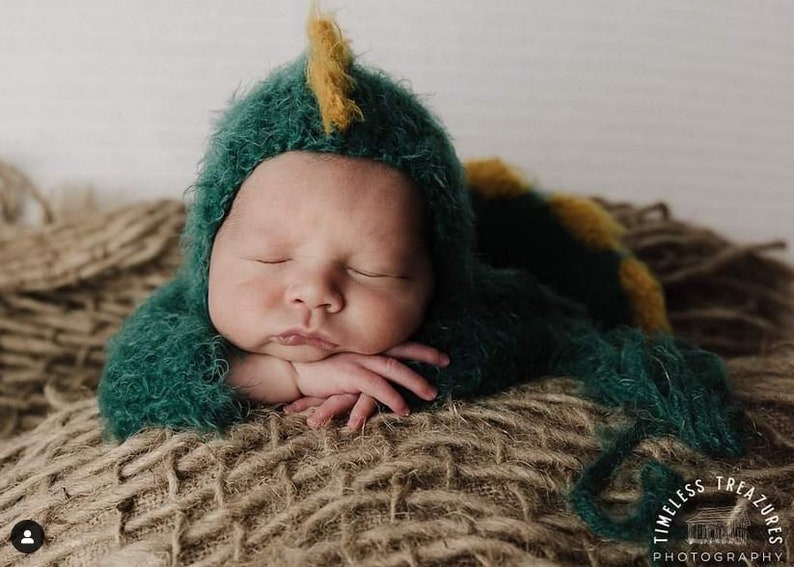 Newborn dinosaur costume dino dragon gozilla outfit knit crochet jumpsuit bonnet hat infant baby boy girl gift Halloween photography props image 7