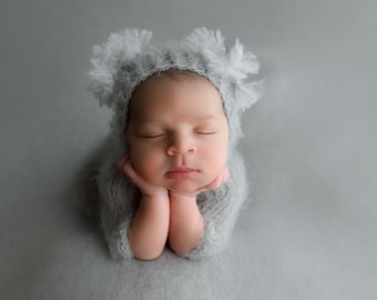 Koala costume bear outfit knit jumpsuit suit overall bonnet hat romper Halloween newborn infant sitter baby girl boy gift animal photography