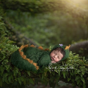 Newborn dinosaur costume dino dragon gozilla outfit knit crochet jumpsuit bonnet hat infant baby boy girl gift Halloween photography props image 6