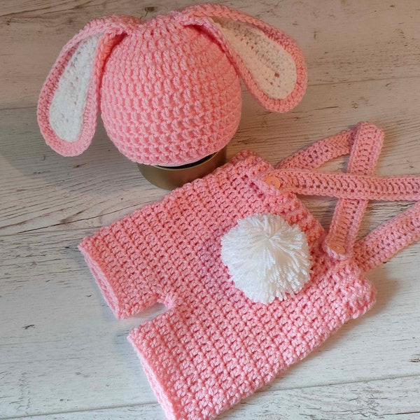 Newborn bunny costume rabbit crochet knit outfit overall hat dungarees suit bonnet Easter gift infant baby girl boy posing photography props