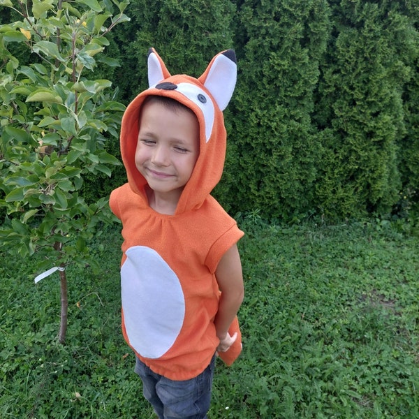 Fox costume kids hooded romper vest tail outfit suit jumpsuit overall toddler child infant boy girl gift Halloween animal party photography