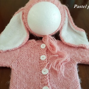 Baby bunny costume outfit knit rabbit suit overall jumpsuit bonnet hat romper newborn infant sitter girl boy toddler gift Spring photography image 8