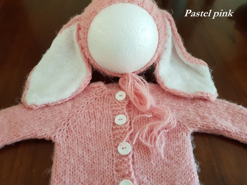 Baby bunny costume outfit knit rabbit suit overall jumpsuit bonnet hat romper newborn infant sitter girl boy toddler gift Spring photography image 8