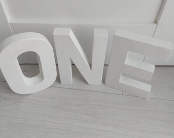 Wooden ONE letters 1st first birthday vintage 3D sign infant baby toddler child kinder party decor smash cake Easter photography photo props