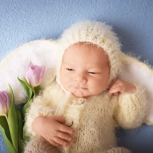 Baby bunny costume outfit knit rabbit suit overall jumpsuit bonnet hat romper newborn infant sitter girl boy toddler gift Spring photography image 3