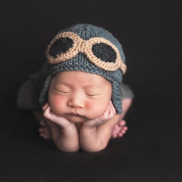 Newborn pilot costume knitted aviator airplane crochet goggles cap hat beanie jumpsuit infant baby boy girl aviation Easter photography prop