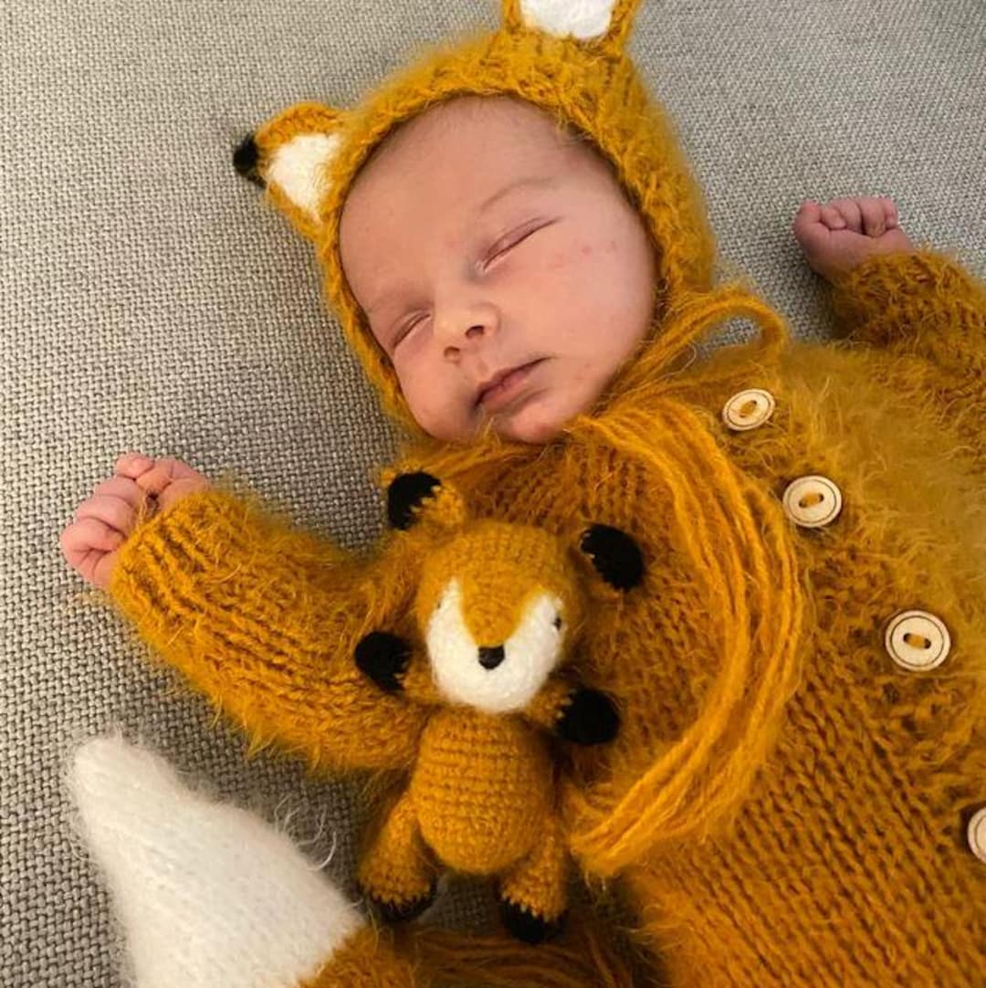 Newborn Fox Costume Outfit Knit Overall Suit Overall Hat Bonnet Romper ...