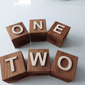 Double sided sign ONE TWO blocks vintage cubes infant baby toddler child 1st first second birthday party decor smash cake photography props
