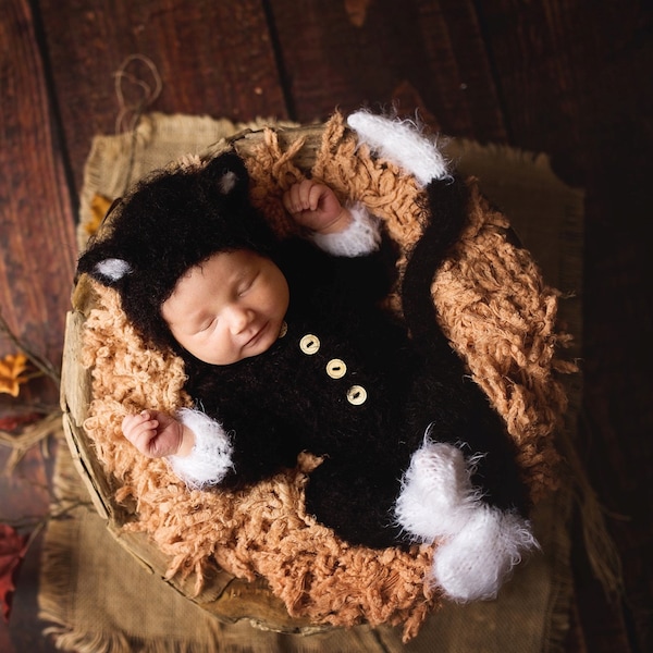 Baby cat costume newborn kitty kitten outfit knitted crochet suit hat bonnet jumpsuit newborn infant sitter girl boy toddler Halloween party