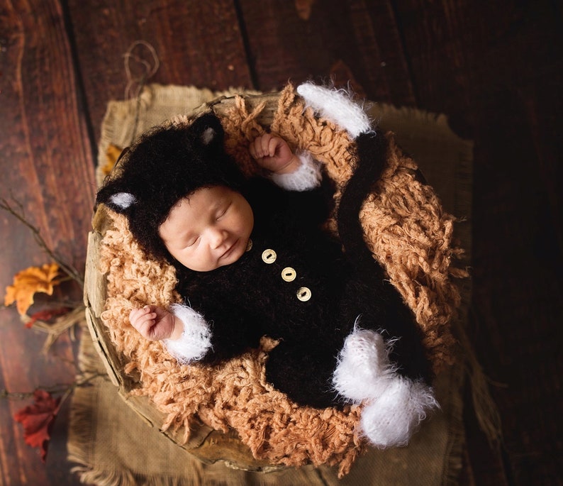 Baby cat costume kitty kitten knit outfit suit overall hat bonnet romper Halloween newborn sitter infant girl boy toddler gift photography image 3
