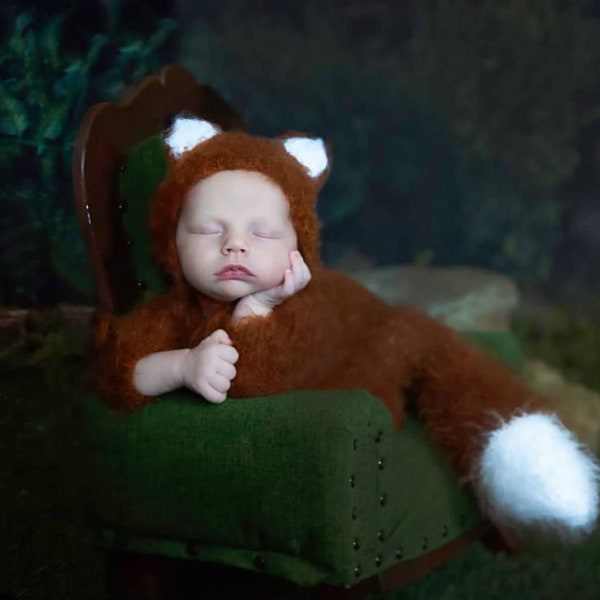 Baby fox costume knit outfit overall suit jumpsuit bonnet hat crochet newborn infant sitter baby girl boy toddler Halloween gift photography