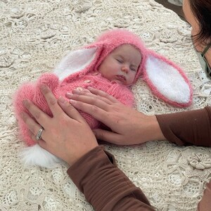 Baby bunny costume outfit knit rabbit suit overall jumpsuit bonnet hat romper newborn infant sitter girl boy toddler gift Spring photography image 6