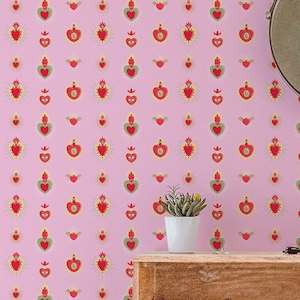 Novelty Fun wallpaper - Peel and Stick Wallpaper or Non Pasted Wallpaper / Fun Removable wallpaper / Pink self-adhesive wallpaper