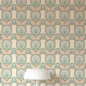 Beige Art Deco Wallpaper | Art Deco Peel and Stick Removable Fabric or Vinyl, Non-Pasted | Custom Sizes