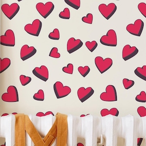 Fun Hearts wallpaper - Peel and Stick Wallpaper or Non Pasted Wallpaper / Fun Removable wallpaper / Red self-adhesive wallpaper