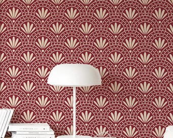 Carta da parati a ventaglio color bordeaux: motivo ad arco Art Déco (non preincollata, preincollata, autoadesiva, misure personalizzate)