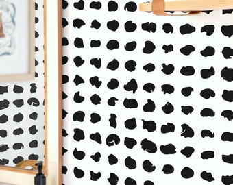 Black and White Abstract Shapes Wallpaper: Minimalist Organic Design (Non-Pasted, Pre-Pasted, Peel and Stick, Custom Colors & Sizes)