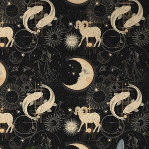 Black Gothic Zodiac Wallpaper | Mystic Celestial Peel and Stick Removable Fabric or Vinyl, Non-Pasted | Custom Sizes