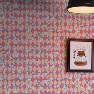 Orange Chess Wallpaper | Checkered Pawn Peel and Stick Removable Fabric or Vinyl, Non-Pasted | Custom Sizes