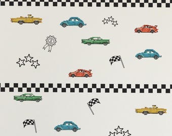 White Pixel Car Wallpaper | Cute Cars Peel and Stick Removable Fabric or Vinyl, Non-Pasted | Custom Sizes