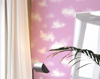 Papel pintado de nubes rosas: diseño de cielo kawaii (sin adhesivo, preencolado, autoadhesivo, tamaños personalizados)