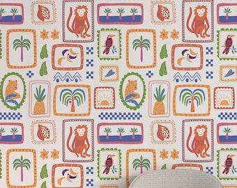 Greige Tropical Frames Wallpaper: Whimsical Gallery Pattern (Non-Pasted, Pre-Pasted, Peel and Stick, Custom Sizes)