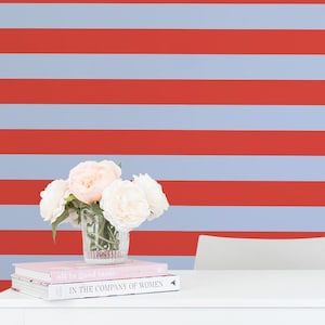 Eclectic Striped wallpaper - Peel and Stick Wallpaper or Non Pasted Wallpaper / Striped Removable wallpaper / Red self-adhesive wallpaper
