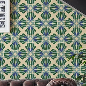 Green Floral Wallpaper | Emerald and Yellow Peel and Stick Removable Fabric or Vinyl, Non-Pasted | Custom Sizes