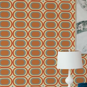 Retro Geometric wallpaper - Peel and Stick Wallpaper or Non Pasted Wallpaper / Geometric Removable wallpaper / Orange wallpaper