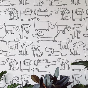 Novelty Dog wallpaper - Peel and Stick Wallpaper or Non Pasted Wallpaper / Dog Removable wallpaper / Black and white self-adhesive wallpaper
