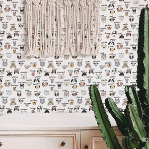 Novelty Dog wallpaper - Peel and Stick Wallpaper or Non Pasted Wallpaper / Dog Removable wallpaper / Colorful self-adhesive wallpaper